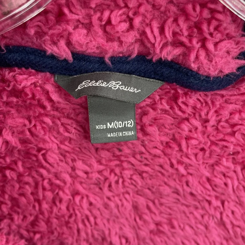 Eddie Bauer Kids Fleece Jacket Med‎ Pink Blue Colorblock Outdoor Camp Cabin Fall